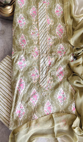 Pure Cotton Printed Suit with Gotta Hand-Work & Dual Tone Chiffon Dupatta